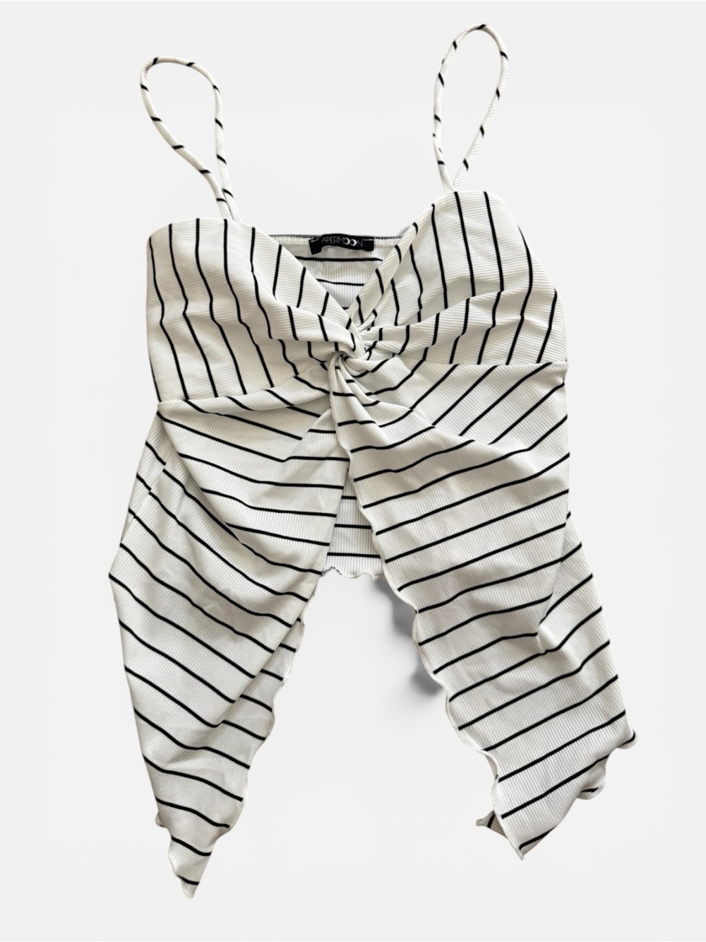 Papermoon White and Black Striped Twist-Knot Crop Top